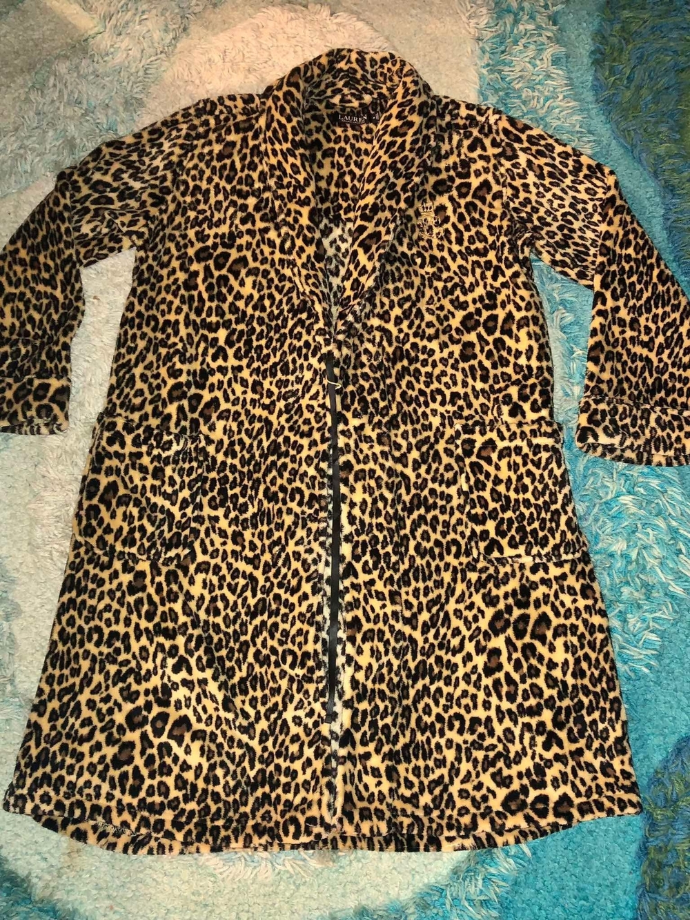 Lauren Ralph Lauren Leopard-Print Shawl-Collar Robe M